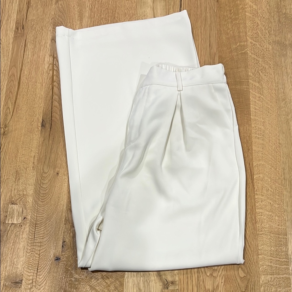 White Wide Leg Pants with Pleated Front